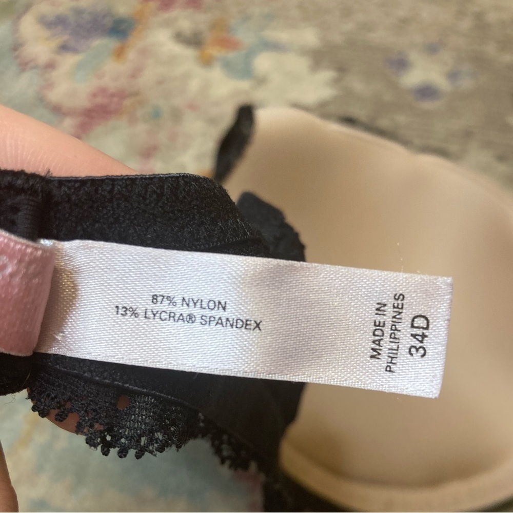 Victoria’s Secret Angels Black And Tan Lace Push Up Bra Size 34D - Picture 10 of 11